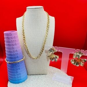Gold Necklace, Earrings, And Bracelet Bundle